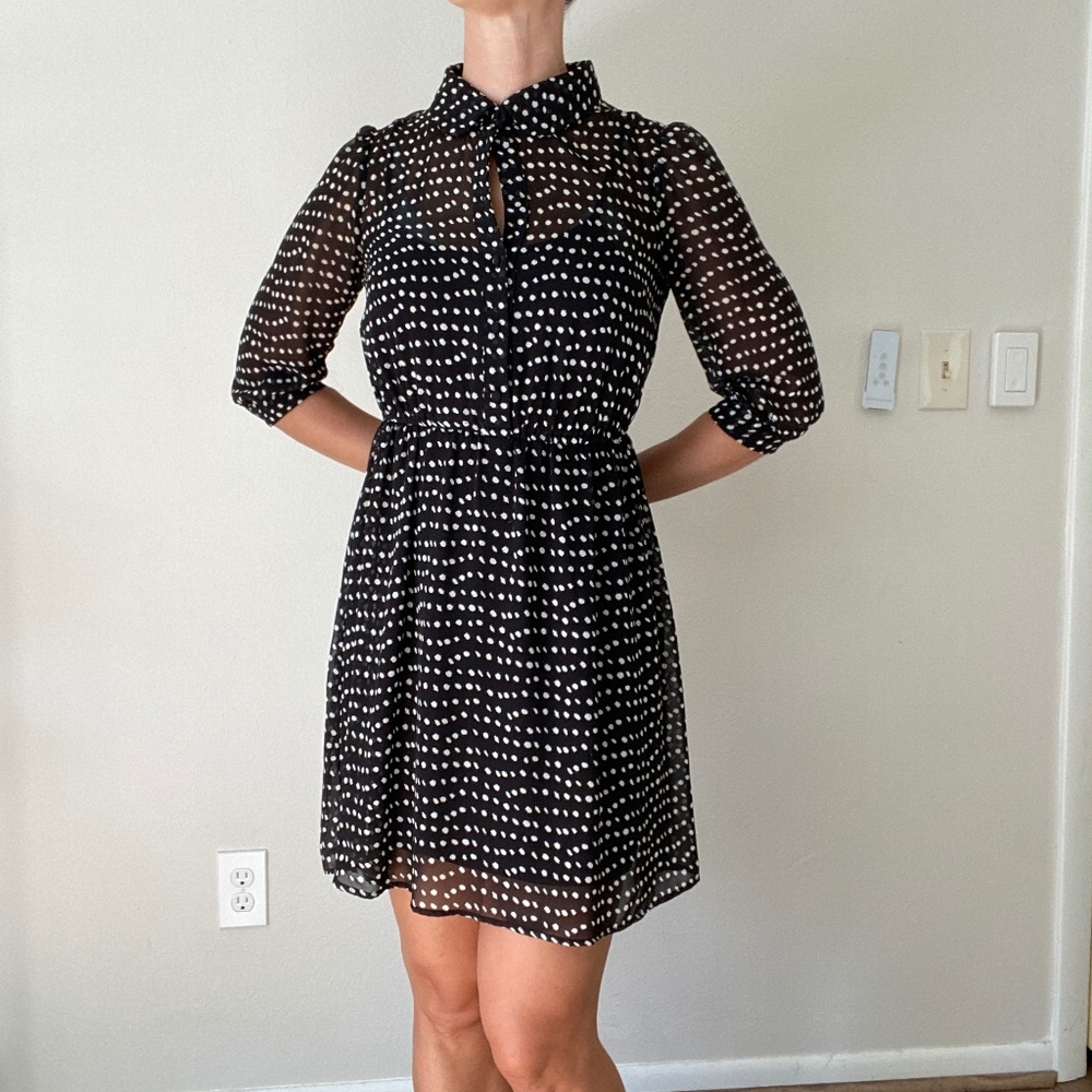 Forever 21 Black White Polka Dot Button Day Knee Length Dress - S